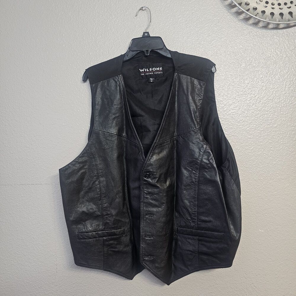 Wilsons Leather Men's 3X Black Leather Vest Button Front Western Biker Moto U384